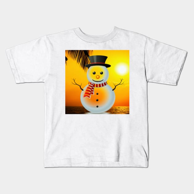 Suntan Snowman Kids T-Shirt by Bourbon Sunsets